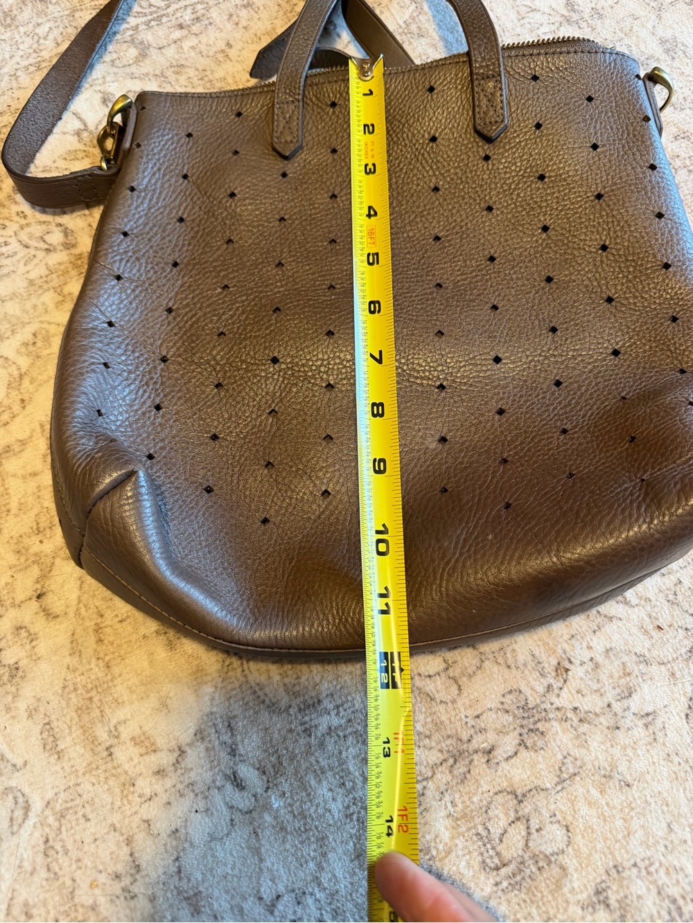 Brown Madewell mini Transport Perforated Leather Crossbody Tote - Picture 5 of 10